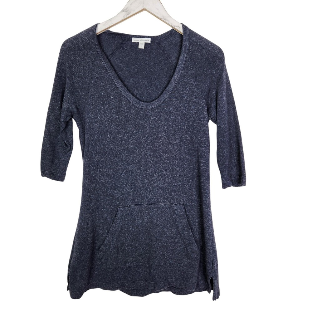 JAMES PURSE Pullover Womens Small Gray 3/4 Sleeve‎ Kangaroo Pocket Casual Top